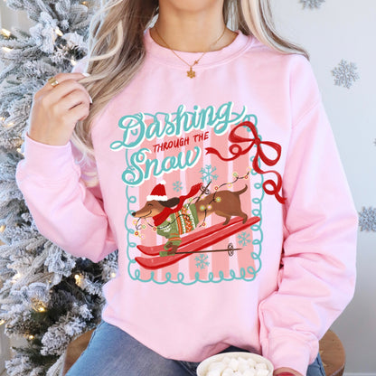 dashing thru the snow clear film screen print