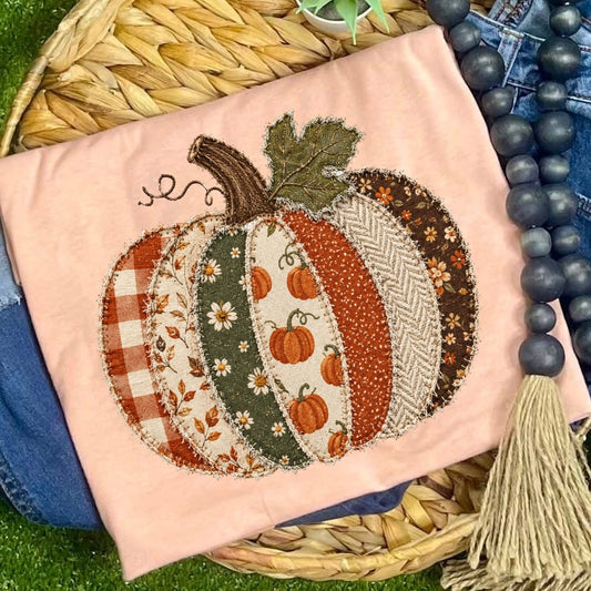 patchwork burlap pumpkin clear film screen print