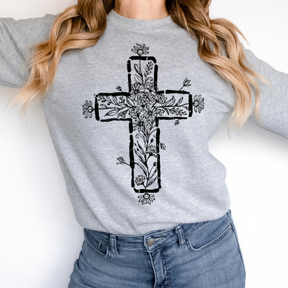 floral cross screen print transfer•