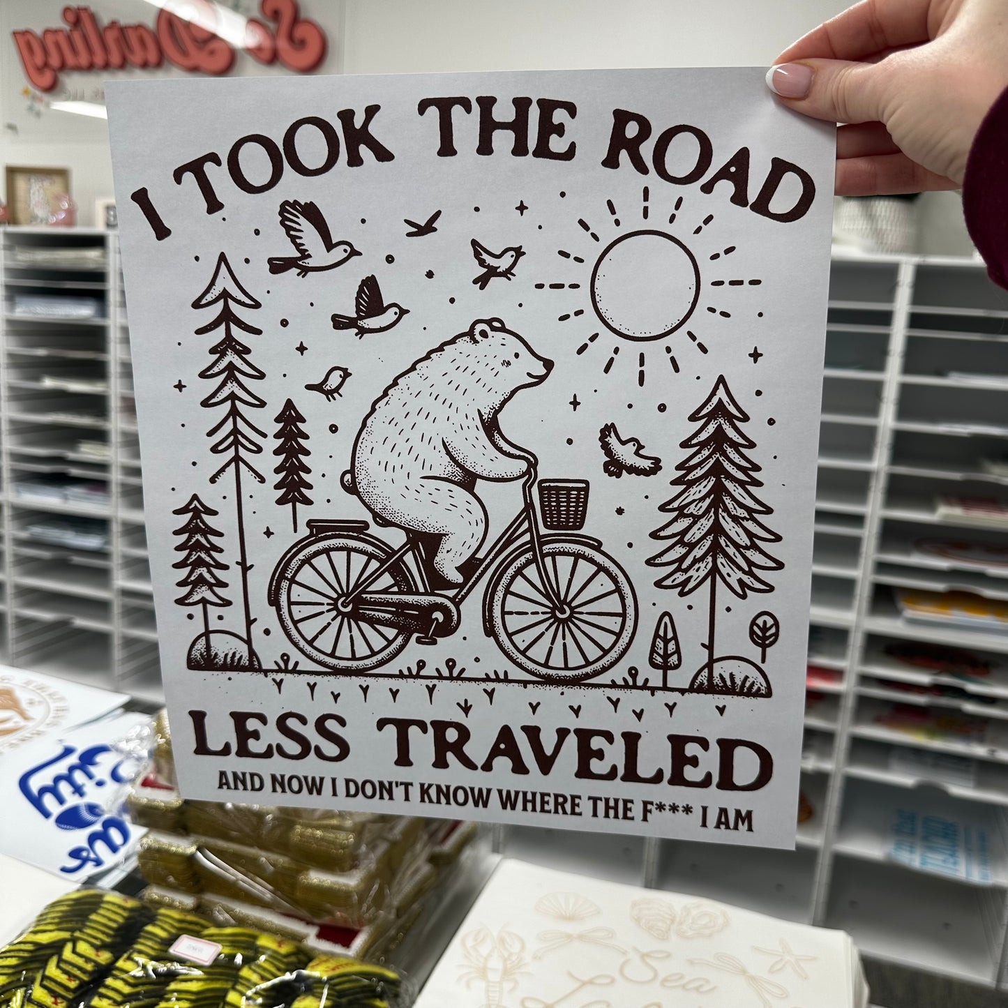 TOOK THE ROAD LESS TRAVELED screen print transfer