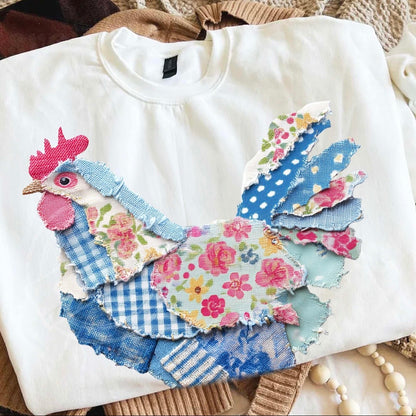 patchwork spring chicken clear film screen print
