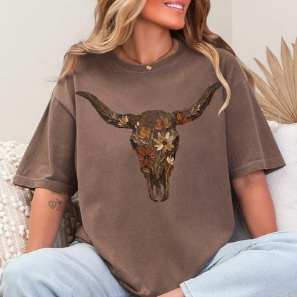 floral bull skull clear film screen print