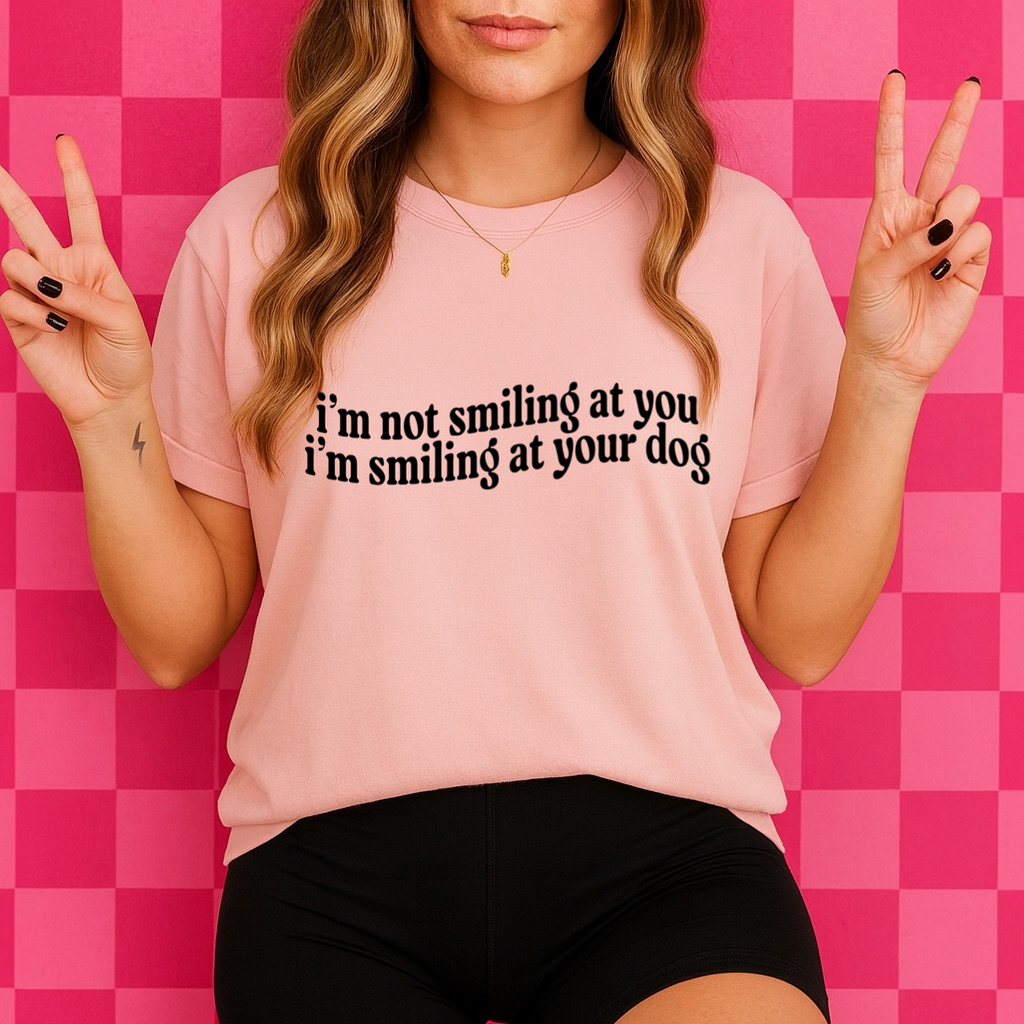 smiling at your dog screen print transfer