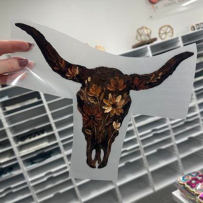 floral bull skull clear film screen print