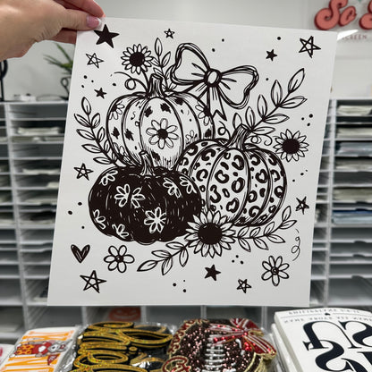 whimsy brown ink pumpkins screen print transfer•