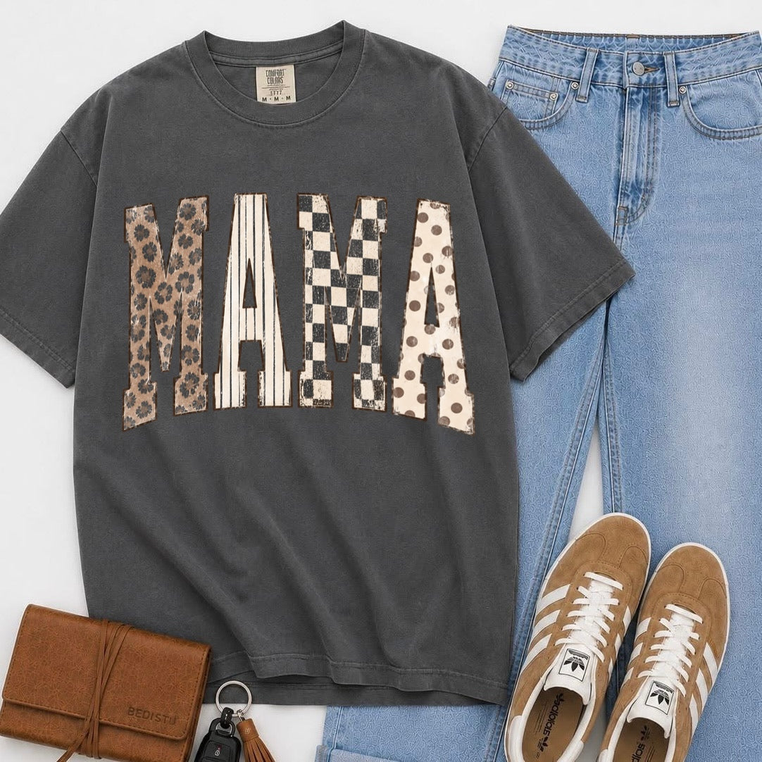 trendy mixed pattern MAMA clear film screen print