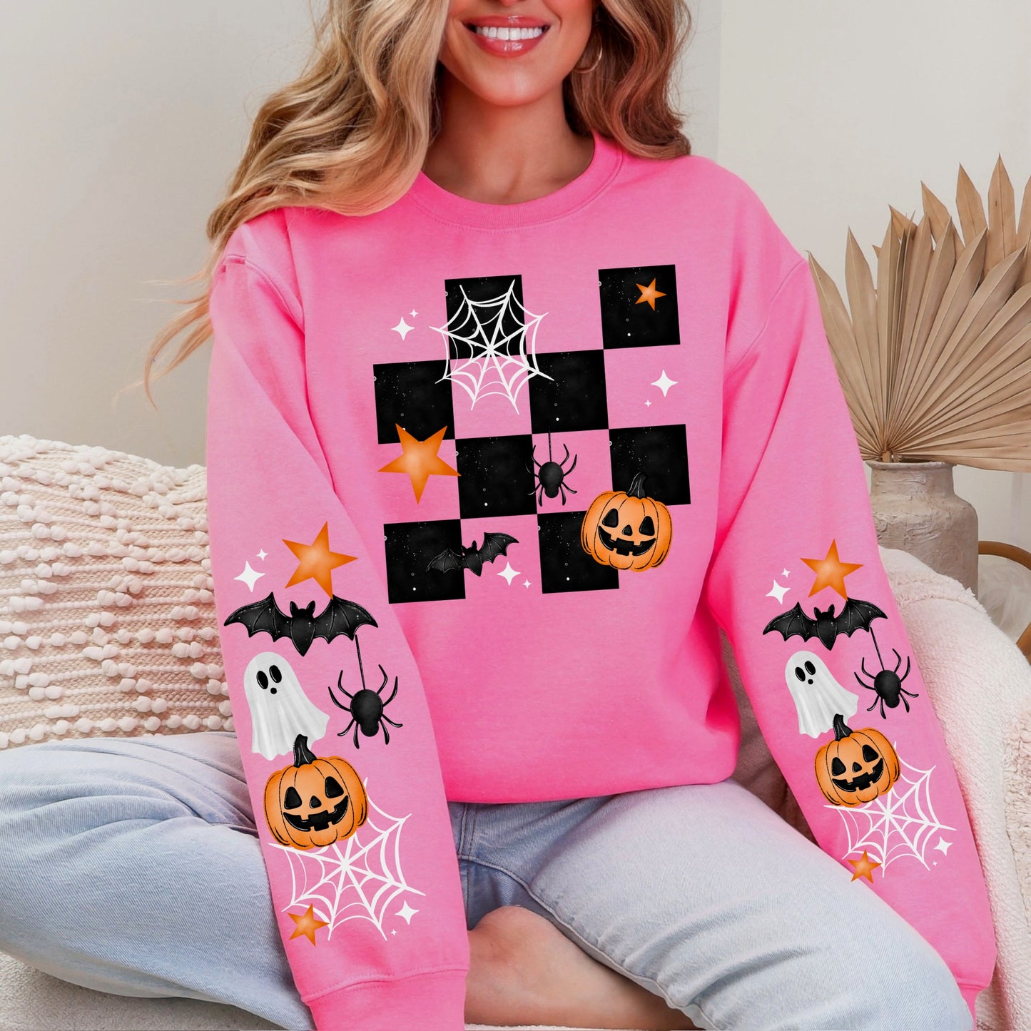 Halloween checker + sleeves clear film screen print
