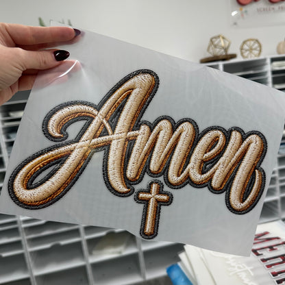 Amen faux embroidery clear film screen print