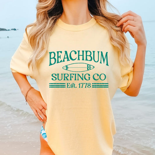 Beachbum surfing co screen print transfer