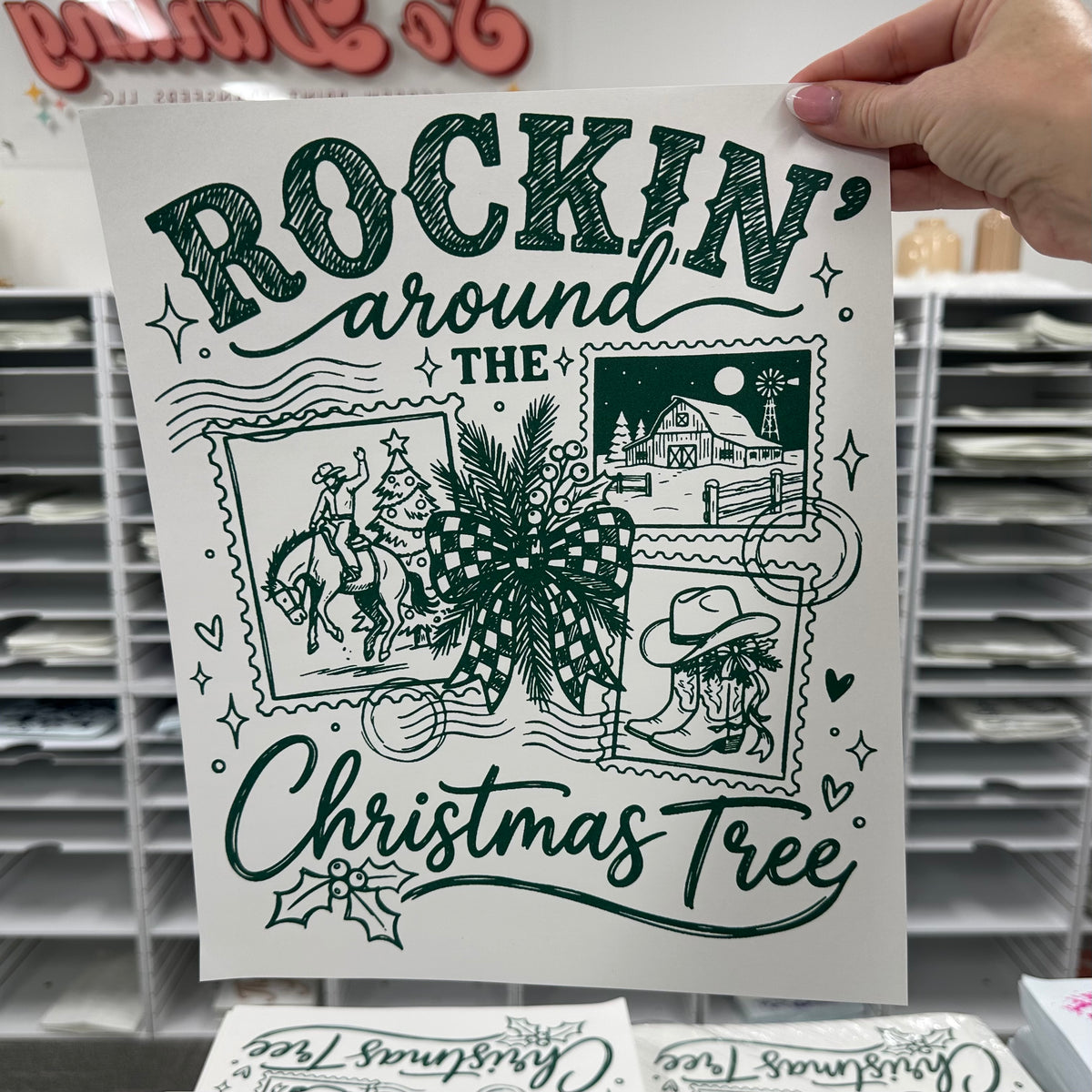 rockin around the christmas tree screen print transfer•