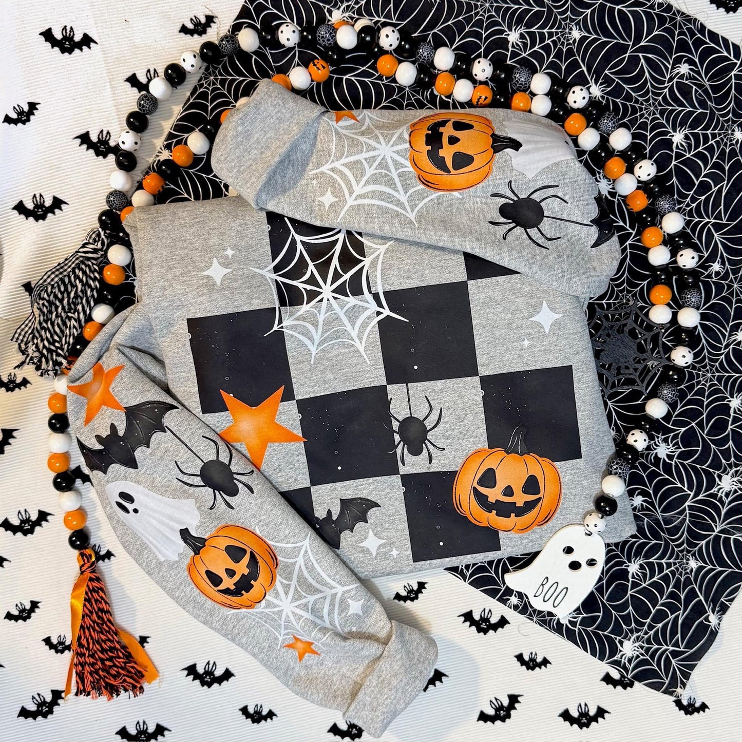 Halloween checker + sleeves clear film screen print
