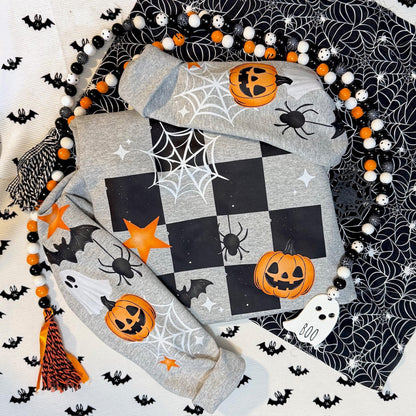 Halloween checker + sleeves clear film screen print