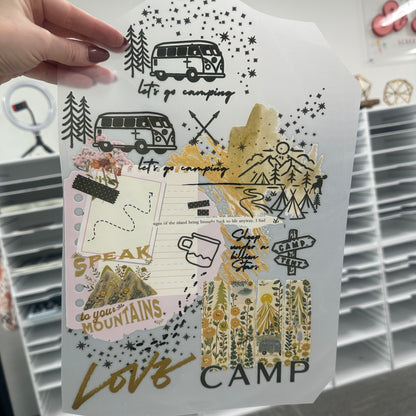 lets go camping clear film screen print