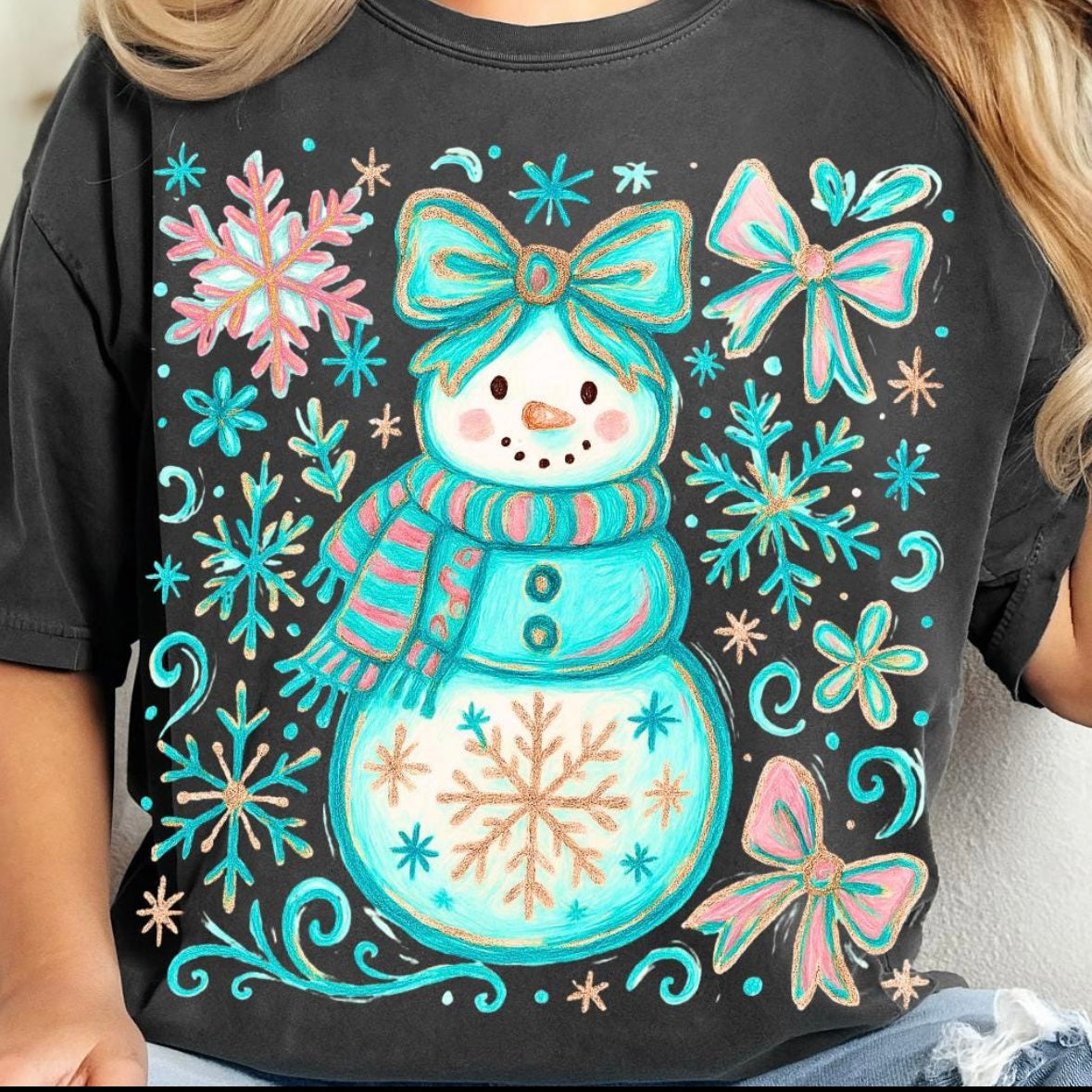 GLITTER snowgirl clear film screen print