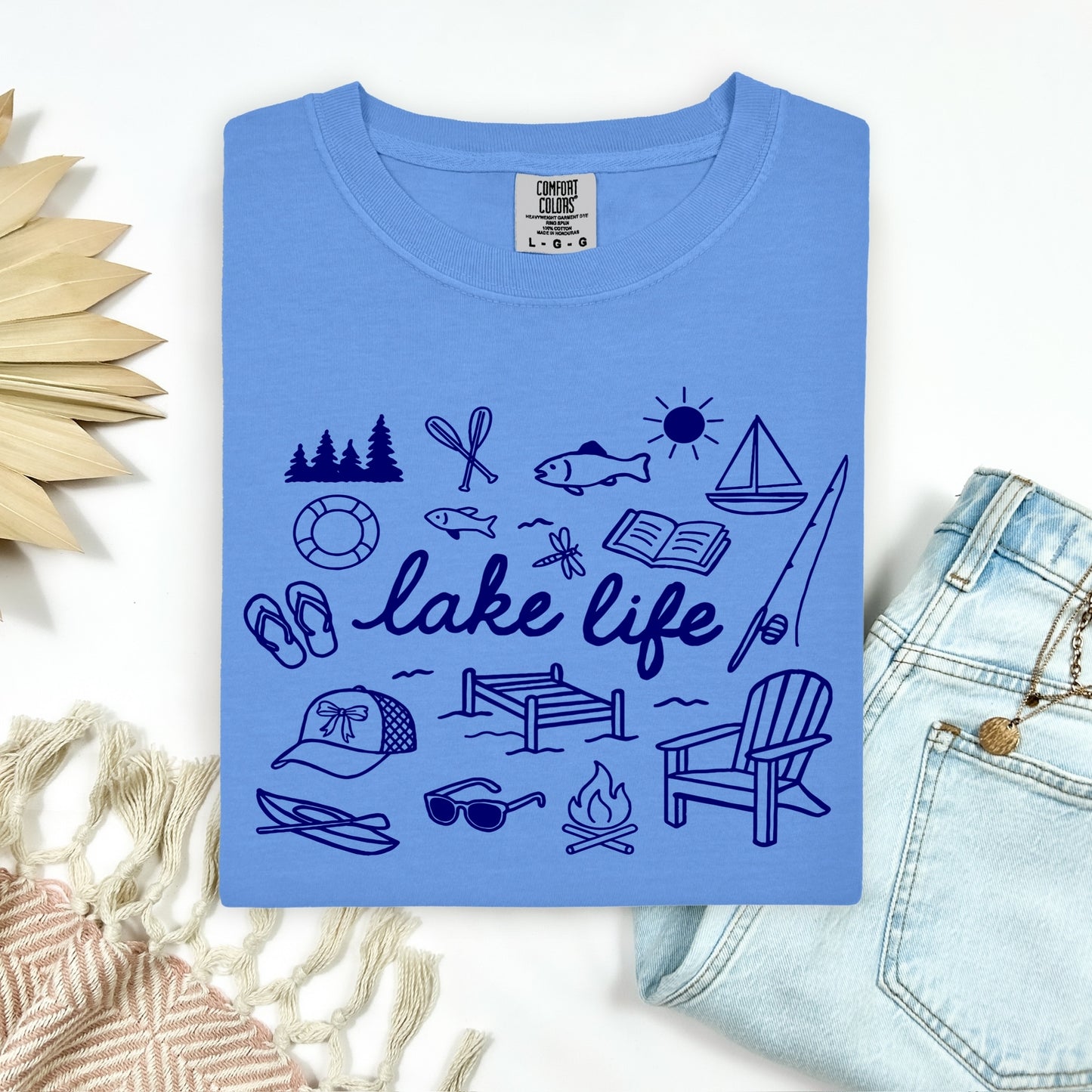 lake life navy ink screen print transfer•