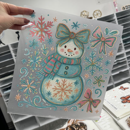 GLITTER snowgirl clear film screen print