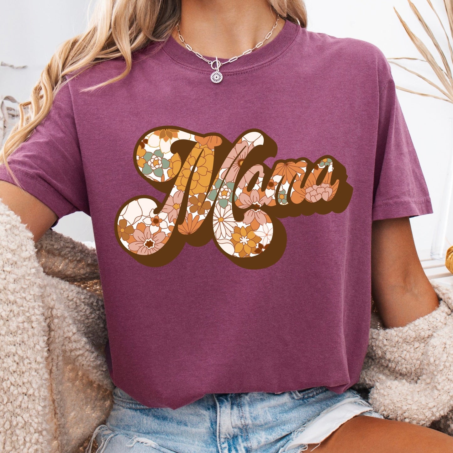 floral retro mama clear film screen print