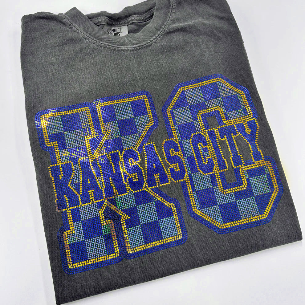 Spangle Transfer - KANSAS CITY BASEBALL checkered ROYAL BLUE/GOLD - will restock