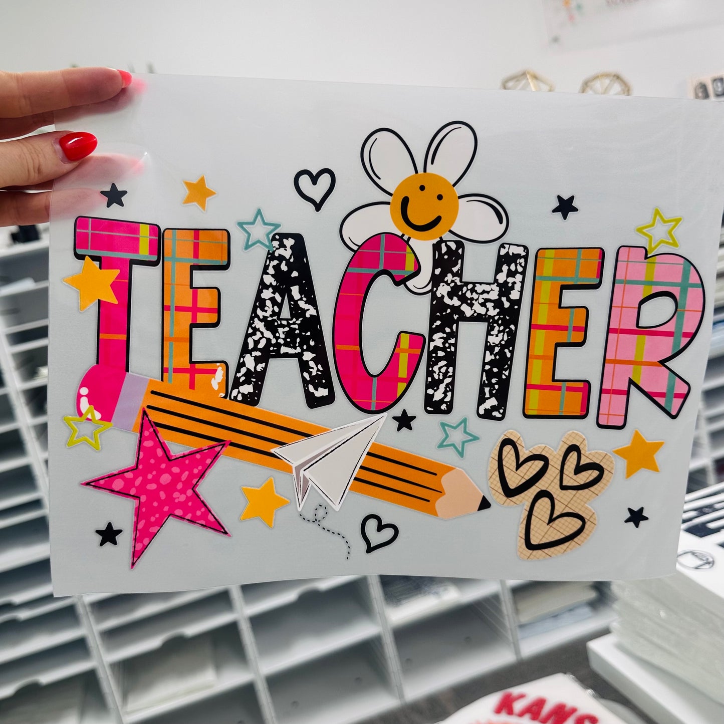 teacher mixed dooles clear film screen print