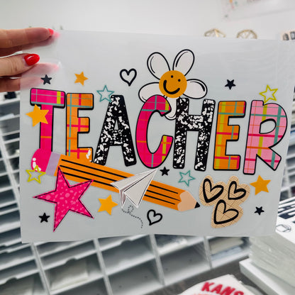 teacher mixed dooles clear film screen print