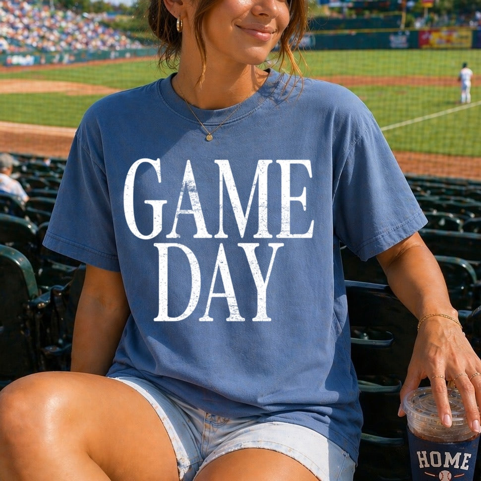 white distressed Game Day screen print transfer•
