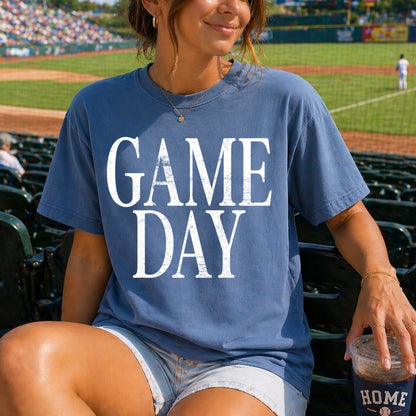 white distressed Game Day screen print transfer•