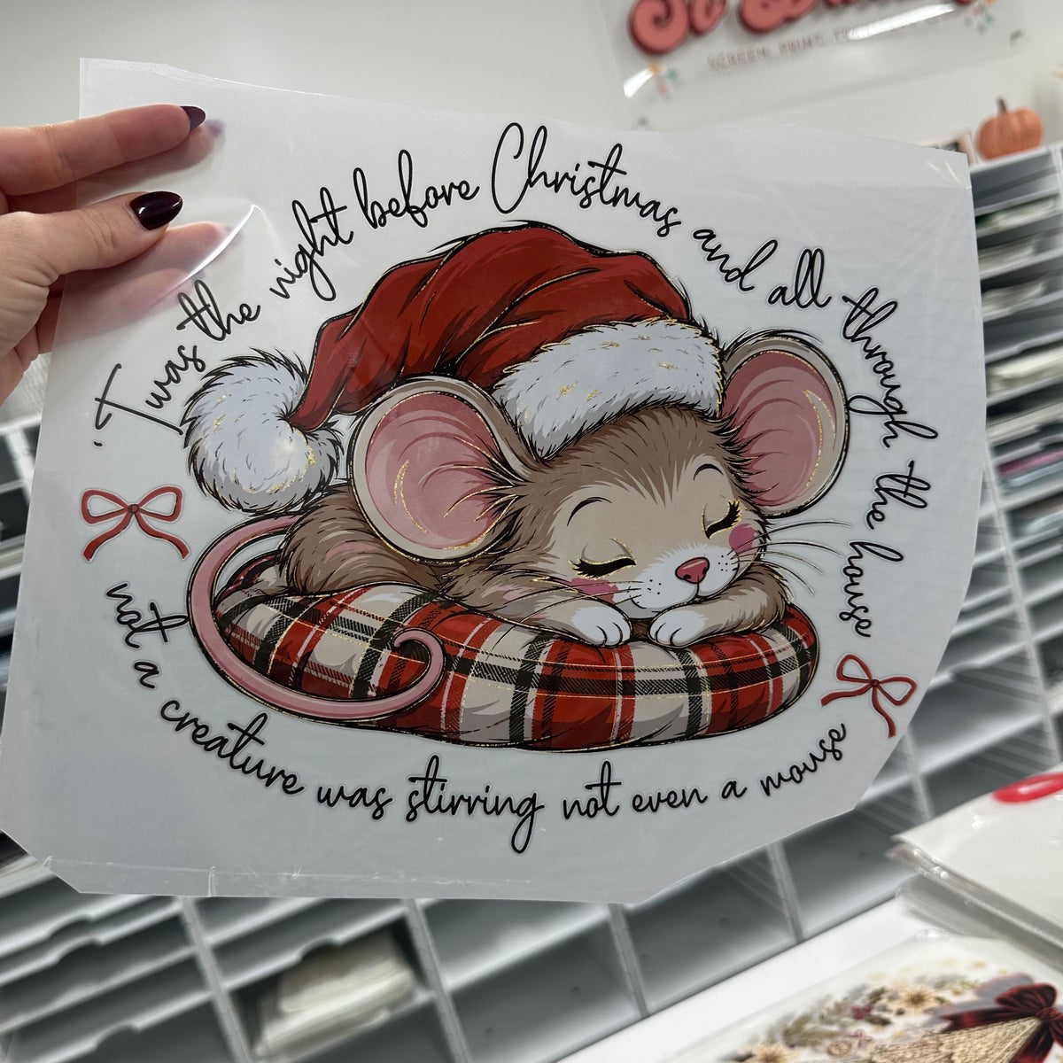 twas the night before christmas clear film screen print