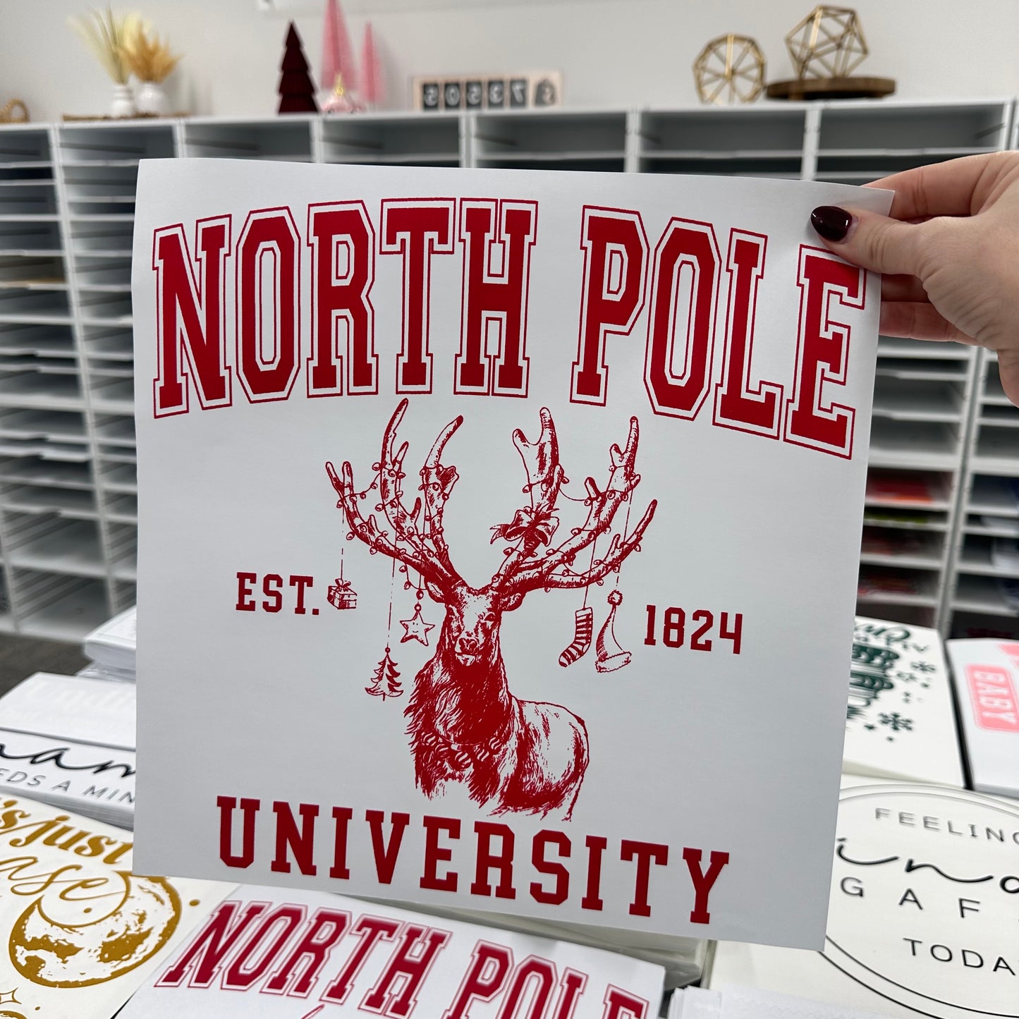 North Pole University screen print transfer