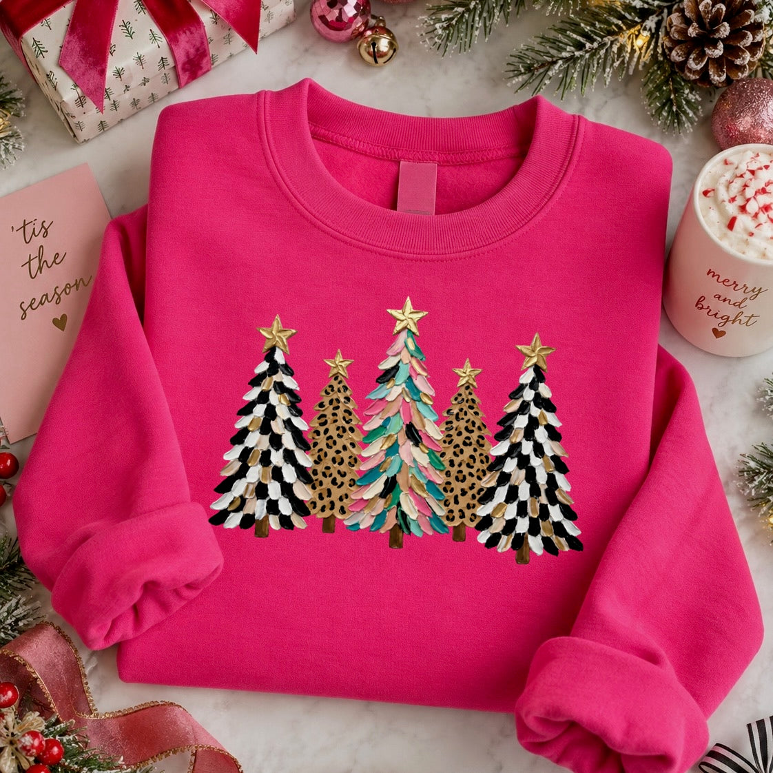mixed pattern christmas trees clear film screen print