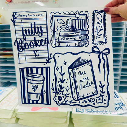 fully booked navy ink screen print transfer