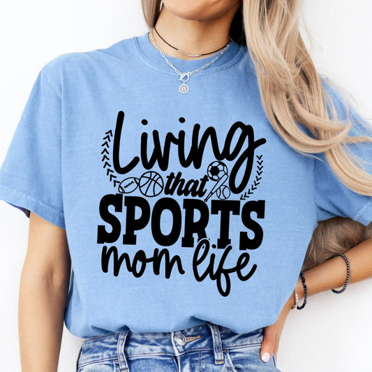 living that sports mom life screen print transfer