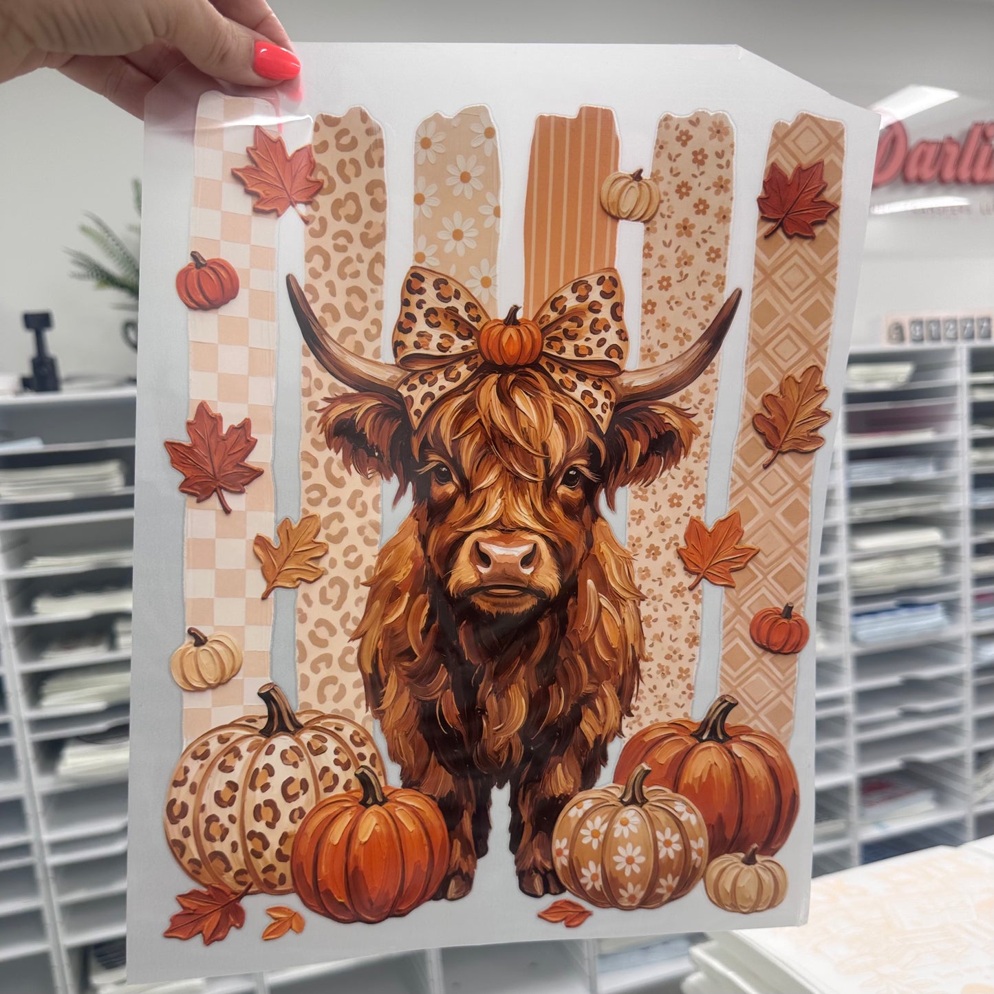 fall highland cow clear film screen print