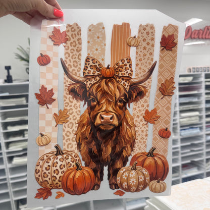 fall highland cow clear film screen print