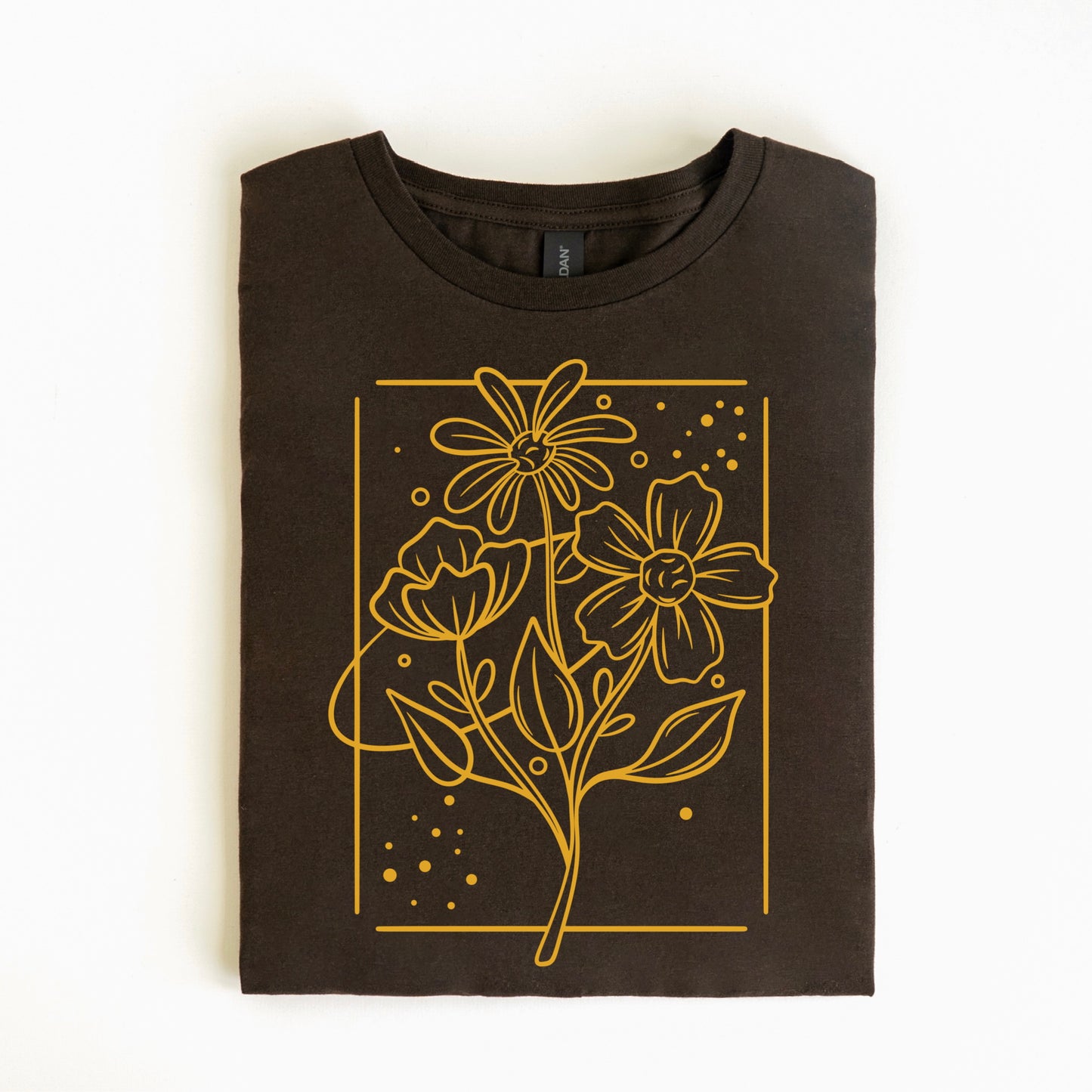 simple floral mustard ink color screen print transfer