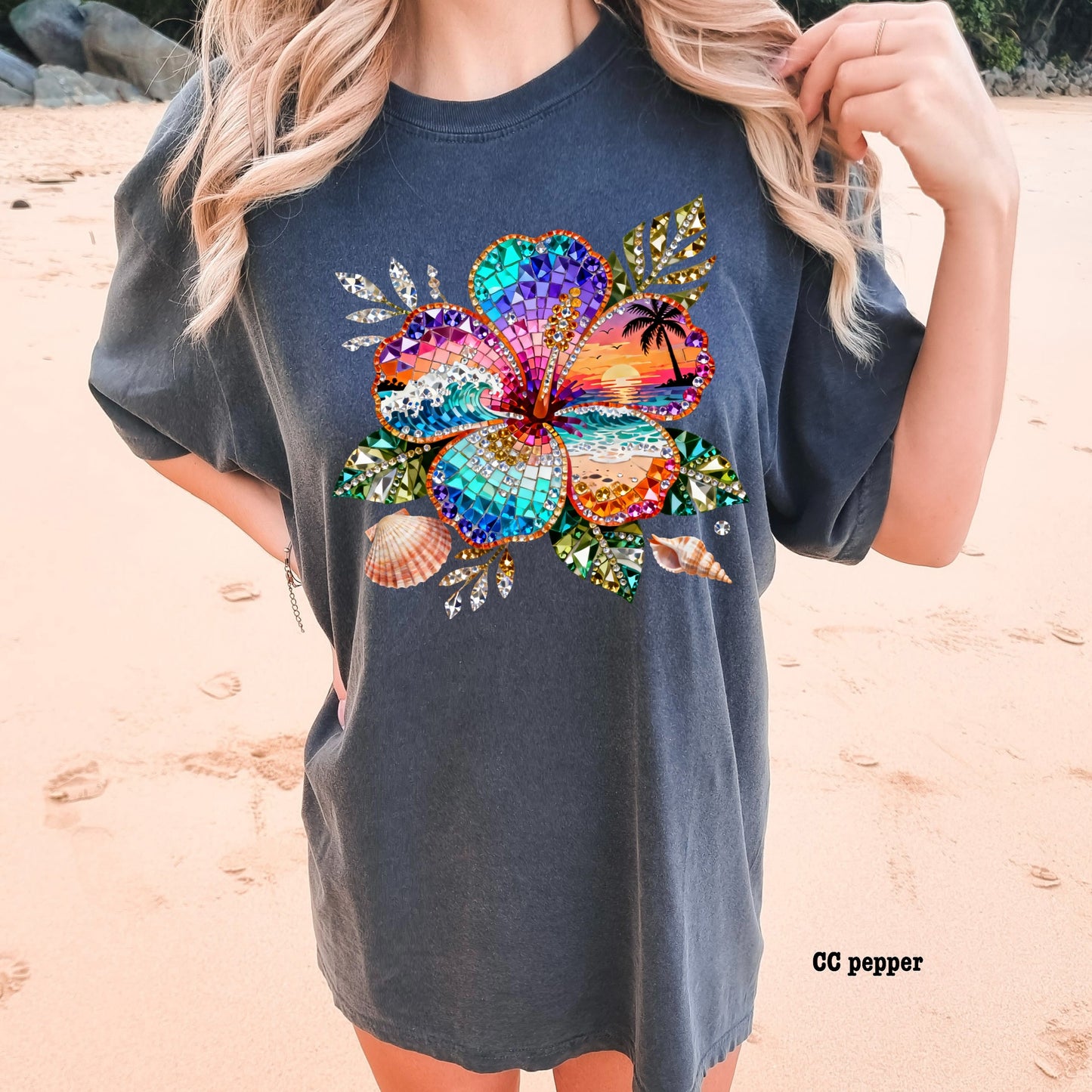 hibiscus beach gemstone clear film screen print