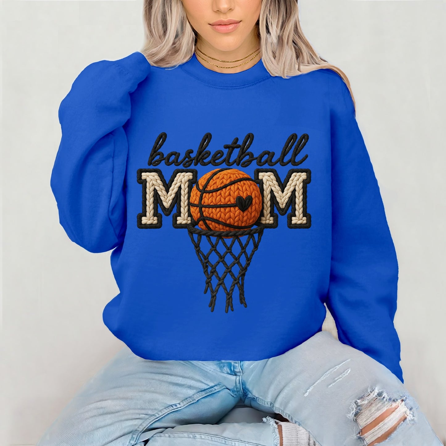 Basketball mom faux yarn clear film screen print