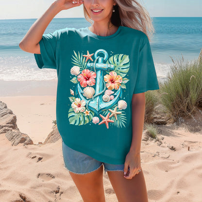 tropical anchor clear film screen print
