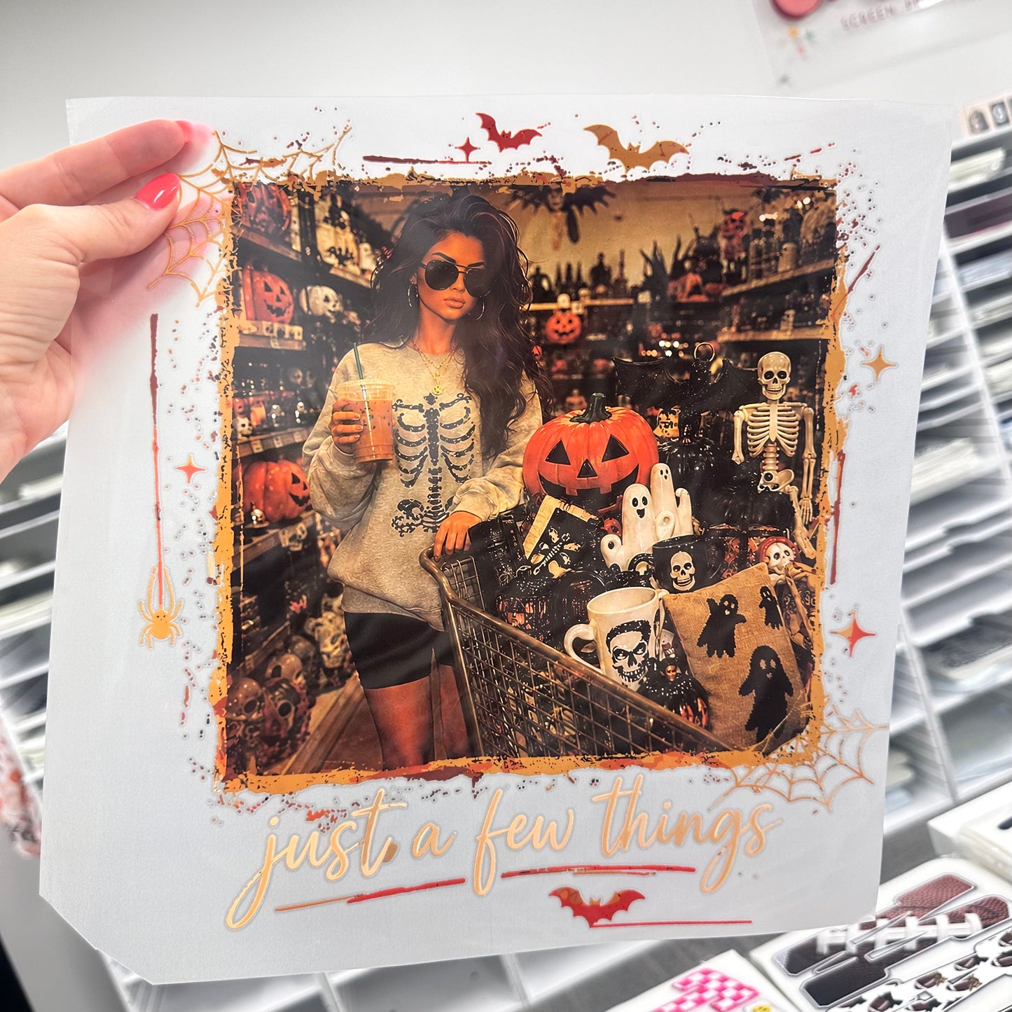 just a few things shopping clear film screen print