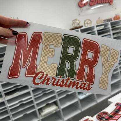 checker Merry Christmas clear film screen print