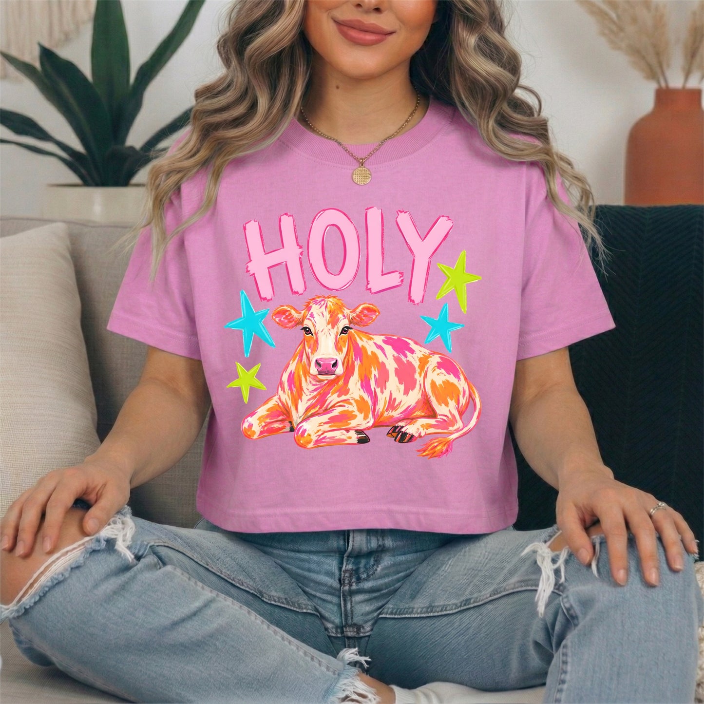 Holy Cow clear film screen print