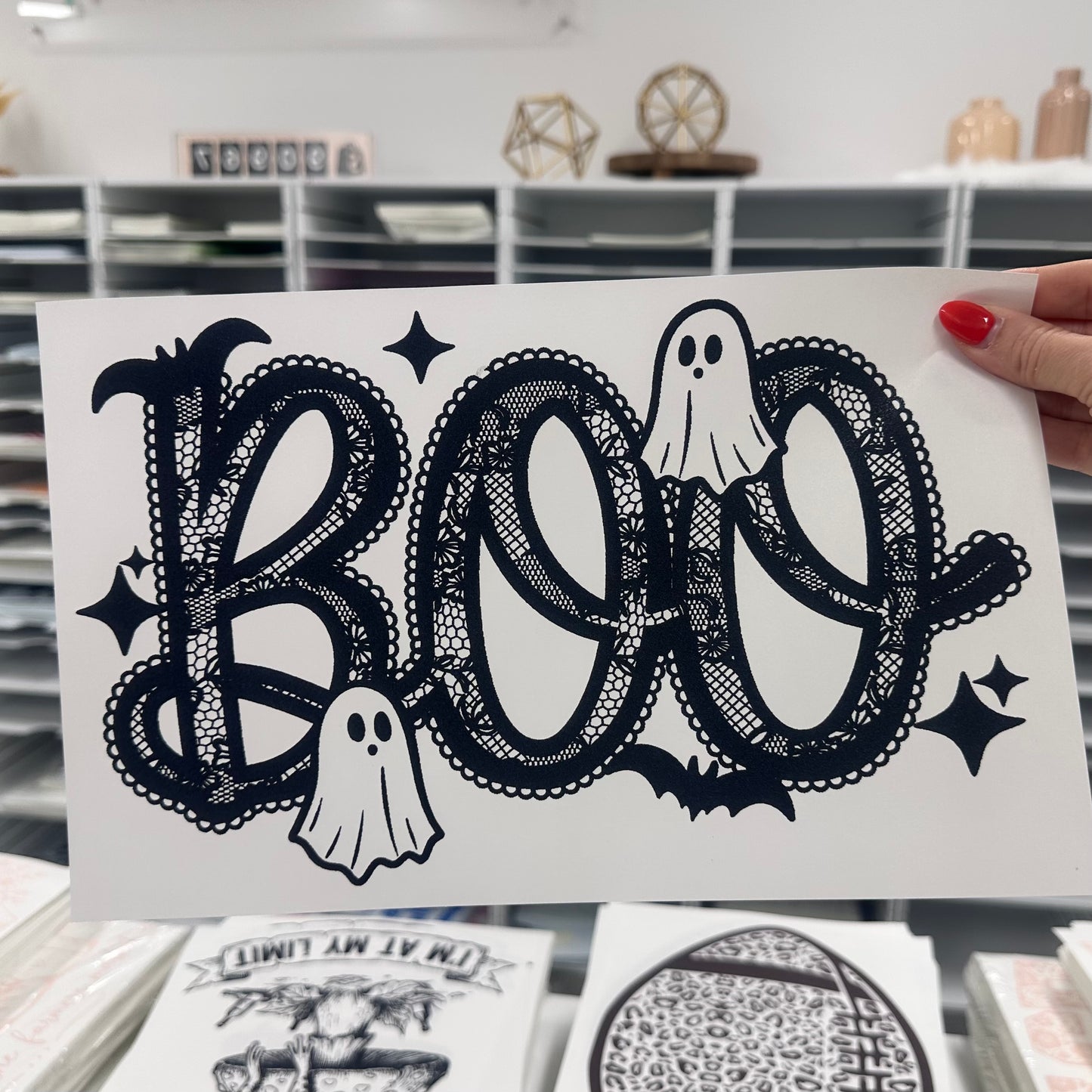 BOO lace screen print transfer•