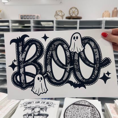BOO lace screen print transfer•