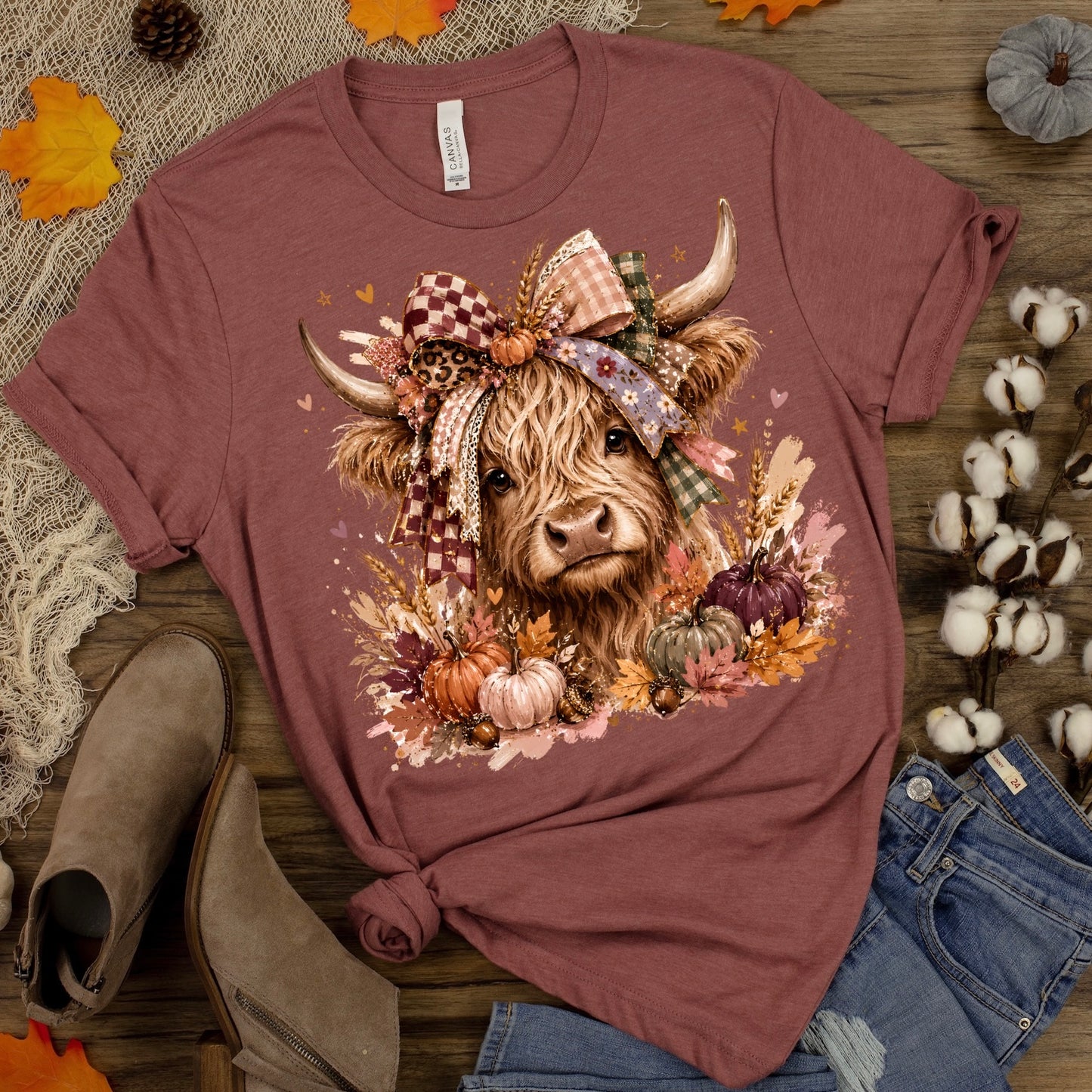 autumn highland cow clear film screen print