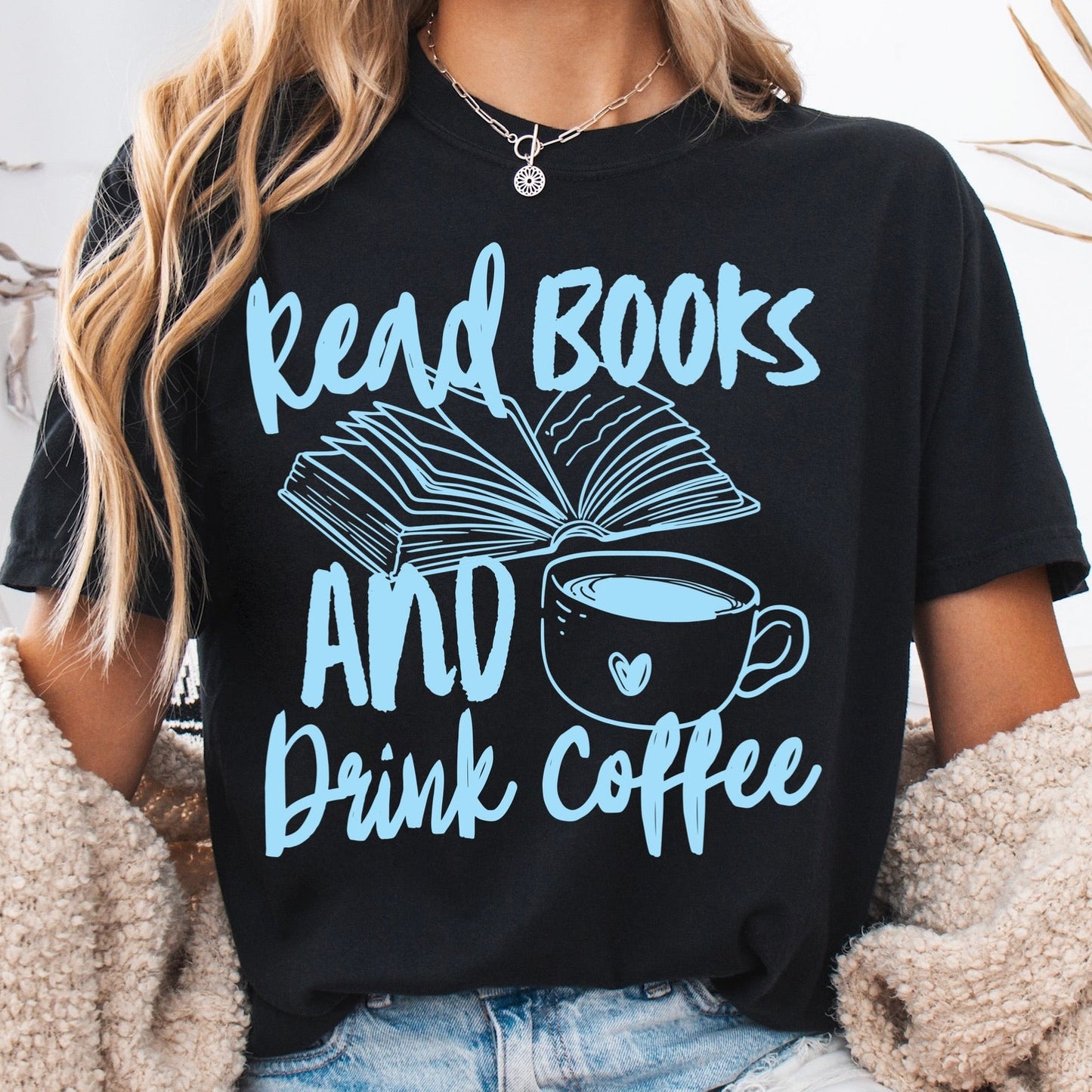 read books and drink coffee screen print transfer