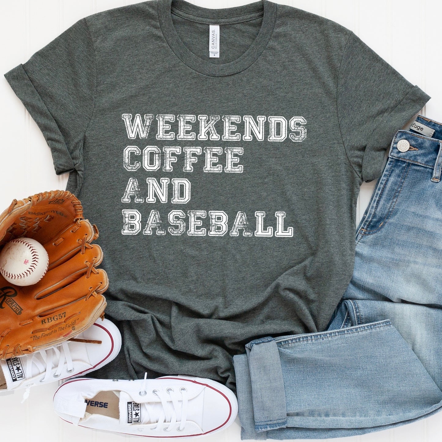 weekends coffee and baseball screen print transfer
