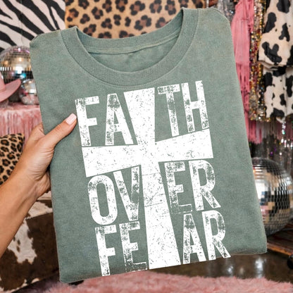 faith over fear cross screen print transfer•