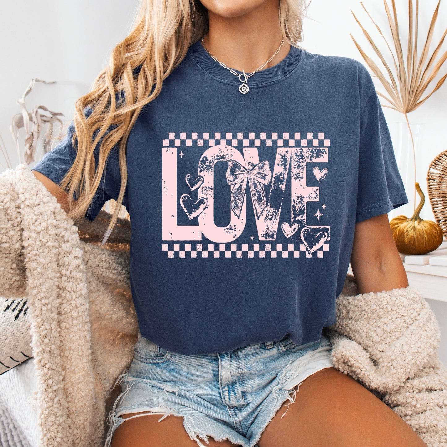 checker LOVE half tone screen print transfer