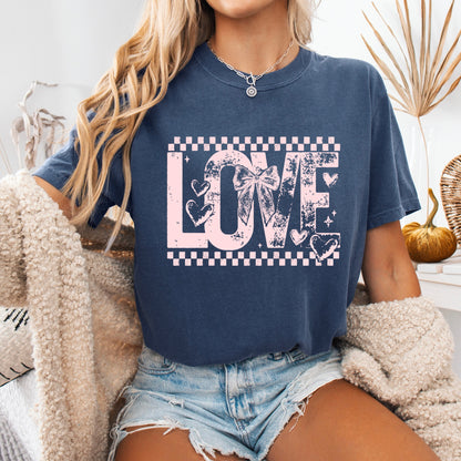 checker LOVE half tone screen print transfer