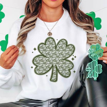 Lace shamrock dark green screen print transfer•