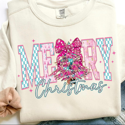 GLITTER pink blue merry christmas clear film screen print